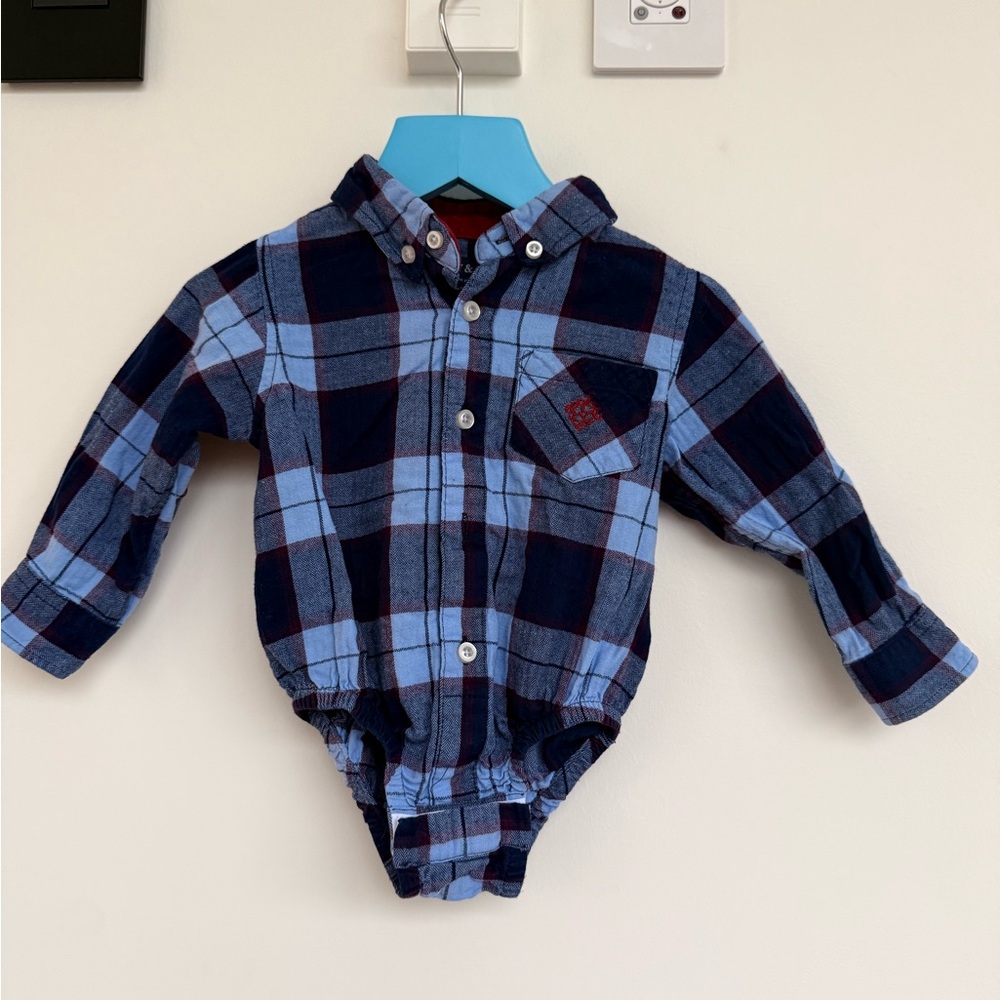 Andy & Evan Blue and Navy Plaid Hooded Button-Front One-Piece Shirt
